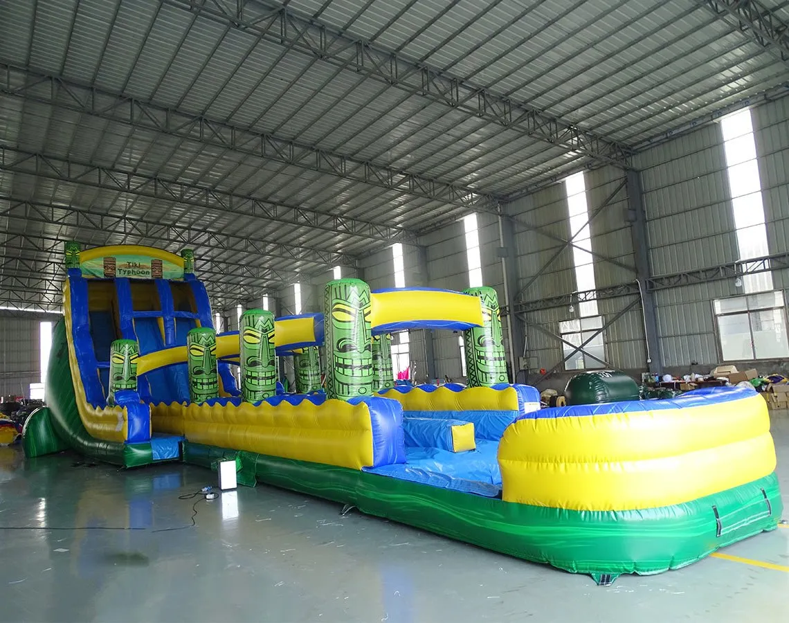 24ft Tiki Typhoon Dual Lane 2pc Commercial Water Slide with Inflatable Slip & Slide