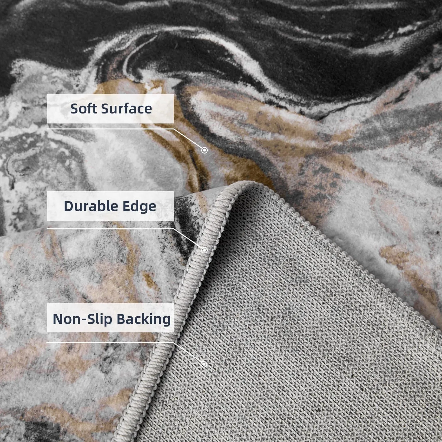 2x10 Runner Rug for Hallways Kitchen Modern Abstract Washable Runner Rug Soft Non Slip Marble Carpet Runner for Laundry Entryway Bedroom Bathroom, Black and Grey
