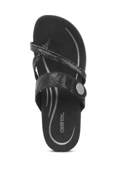 Aetrex Black Sparkle Izzy Adjustable Slide Womens Sandals SE230
