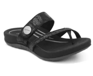 Aetrex Black Sparkle Izzy Adjustable Slide Womens Sandals SE230