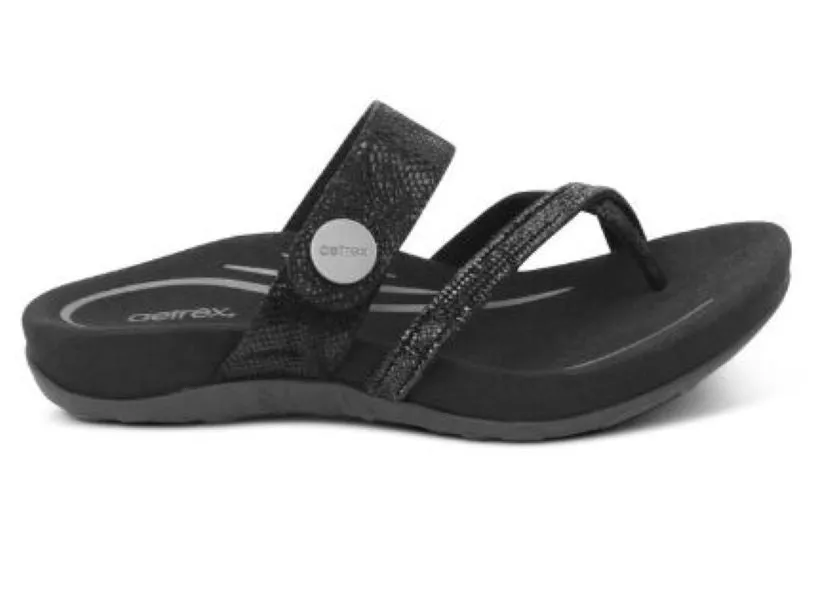 Aetrex Black Sparkle Izzy Adjustable Slide Womens Sandals SE230