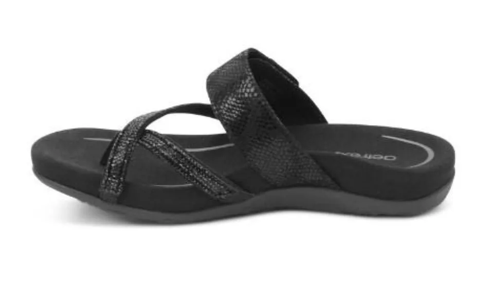 Aetrex Black Sparkle Izzy Adjustable Slide Womens Sandals SE230