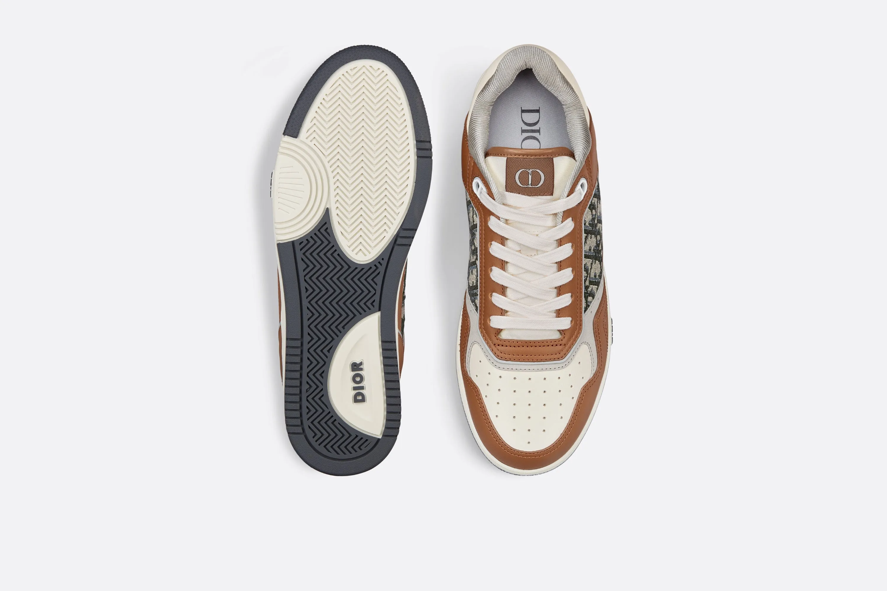 B27 Low-Top Sneaker • Brown and Cream Smooth Calfskin with Beige and Black Dior Oblique Jacquard