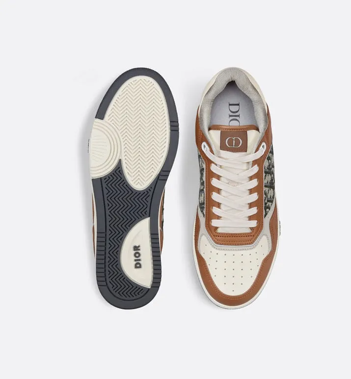 B27 Low-Top Sneaker • Brown and Cream Smooth Calfskin with Beige and Black Dior Oblique Jacquard