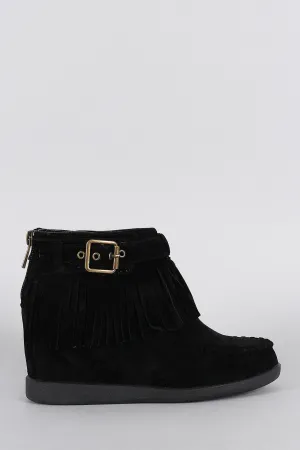 Bamboo Moccasin Hidden Heavy reduction Booties Wedge Fringe Smart Buckle