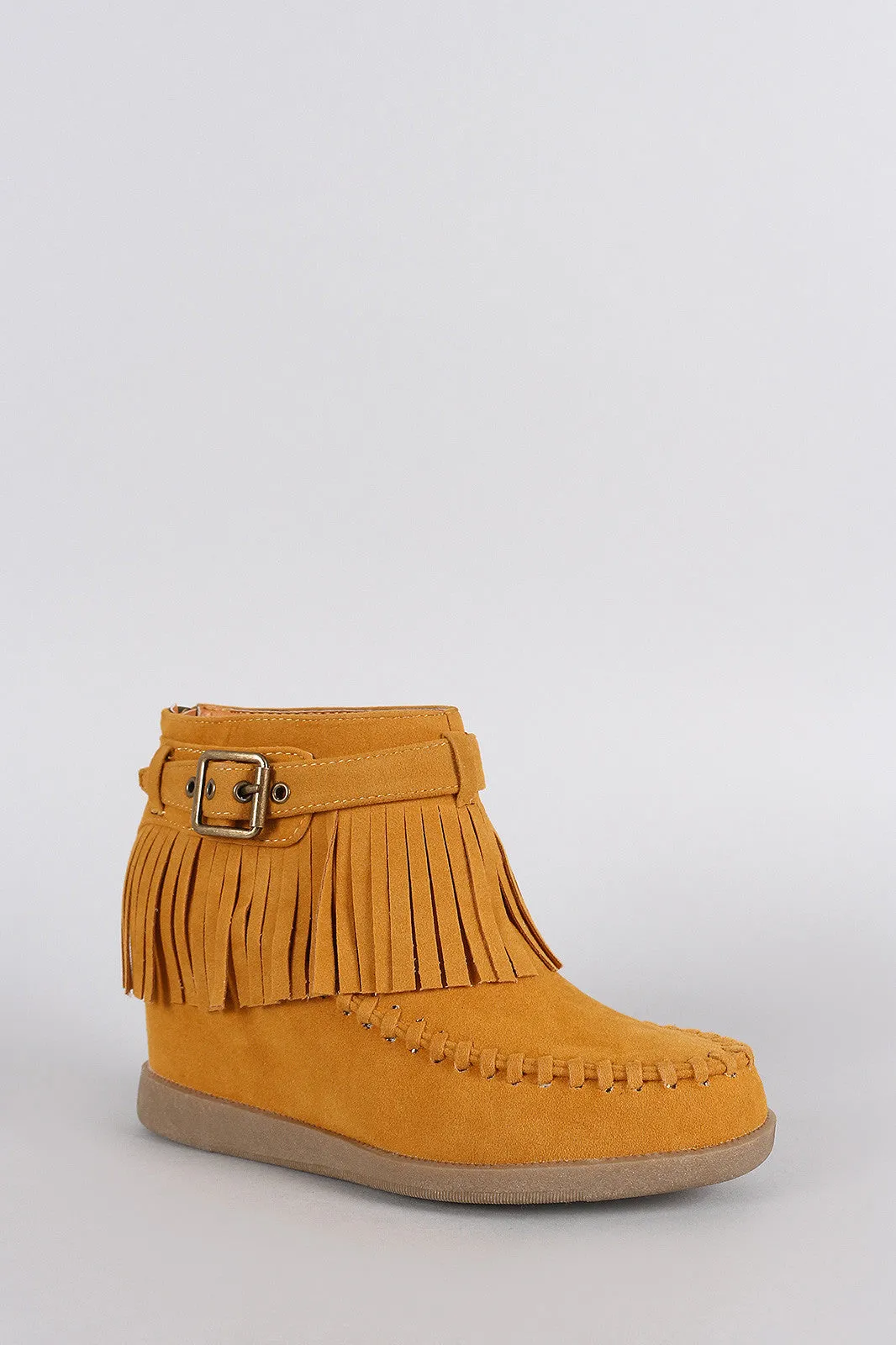 Bamboo Moccasin Hidden Heavy reduction Booties Wedge Fringe Smart Buckle