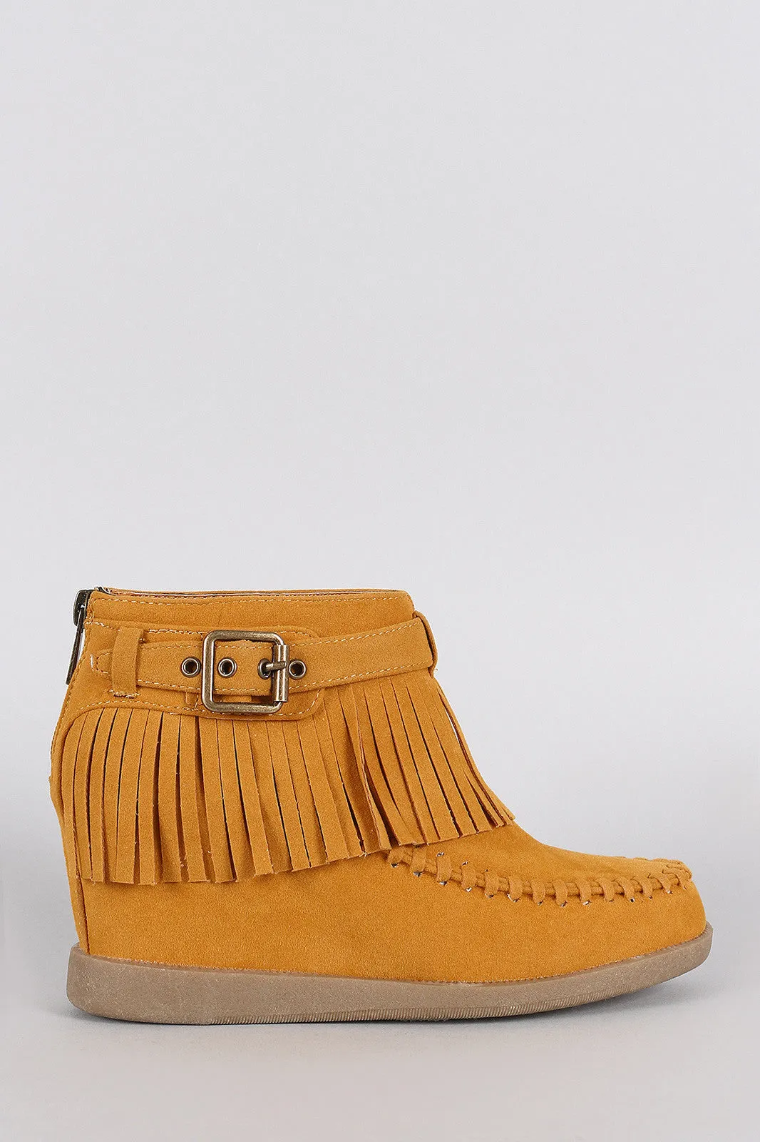 Bamboo Moccasin Hidden Heavy reduction Booties Wedge Fringe Smart Buckle