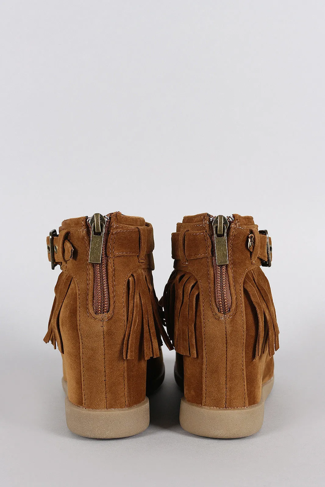 Bamboo Moccasin Hidden Heavy reduction Booties Wedge Fringe Smart Buckle