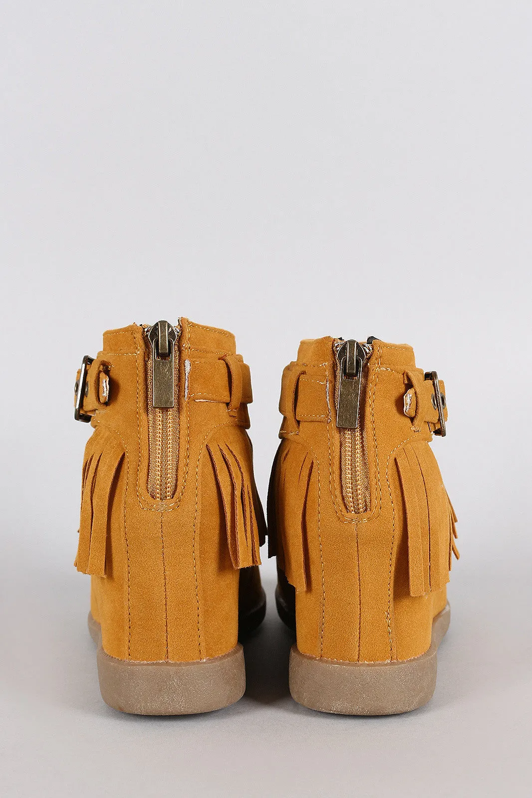 Bamboo Moccasin Hidden Heavy reduction Booties Wedge Fringe Smart Buckle