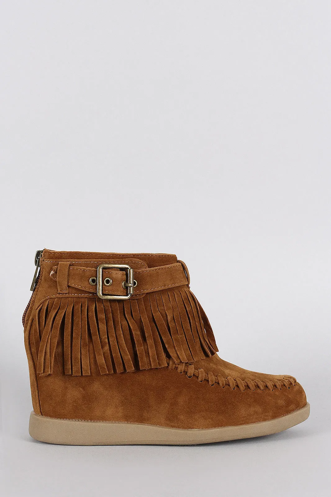 Bamboo Moccasin Hidden Heavy reduction Booties Wedge Fringe Smart Buckle