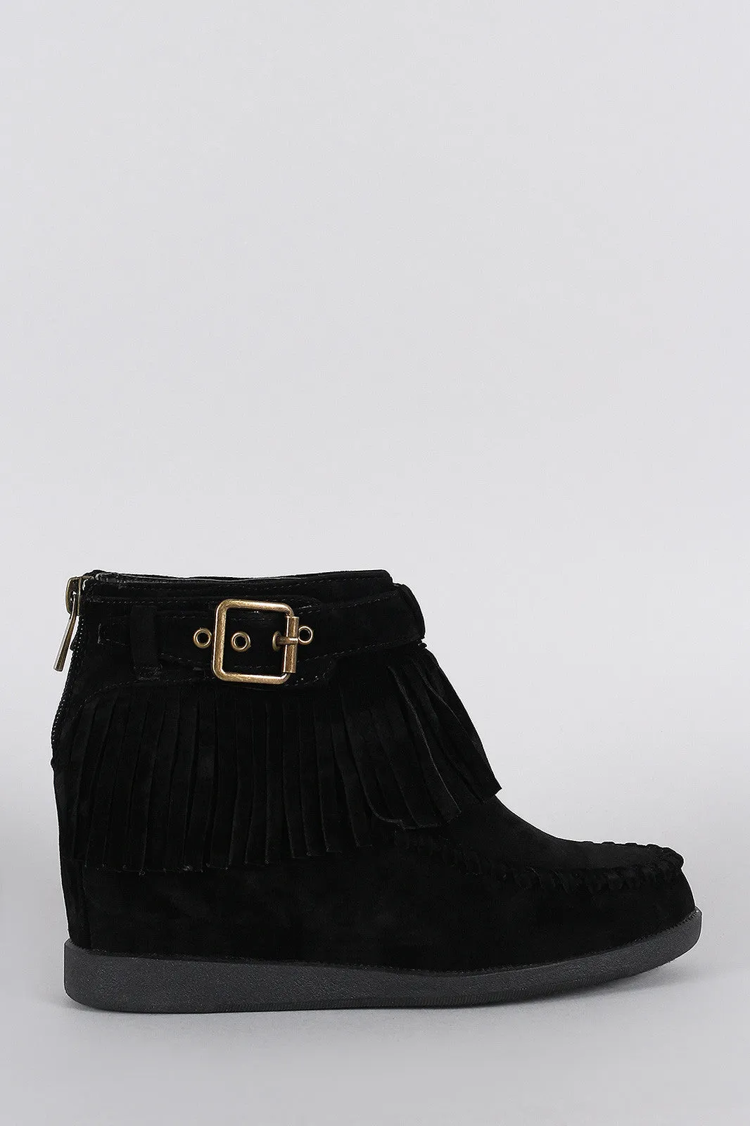 Bamboo Moccasin Hidden Heavy reduction Booties Wedge Fringe Smart Buckle