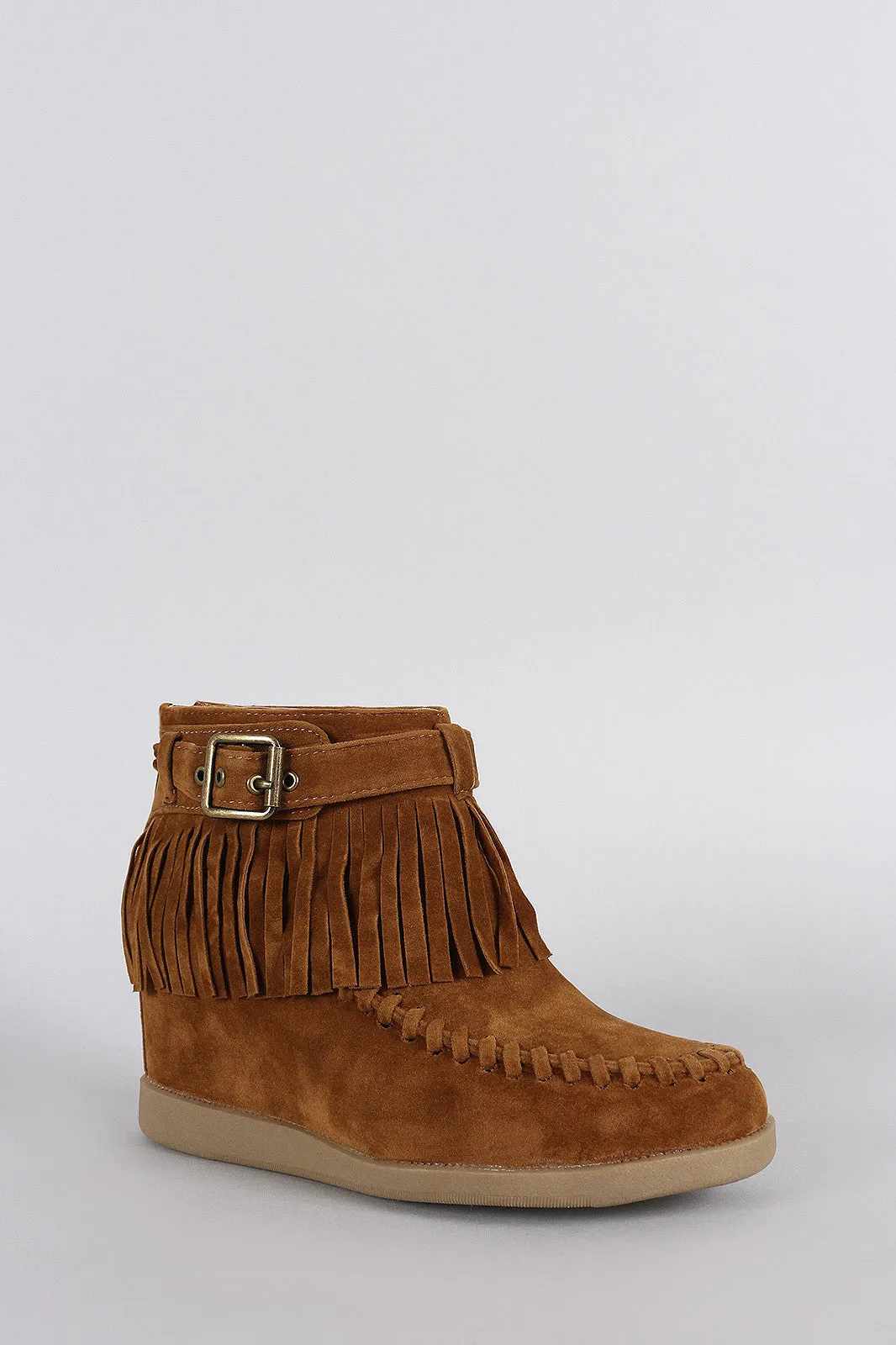 Bamboo Moccasin Hidden Heavy reduction Booties Wedge Fringe Smart Buckle