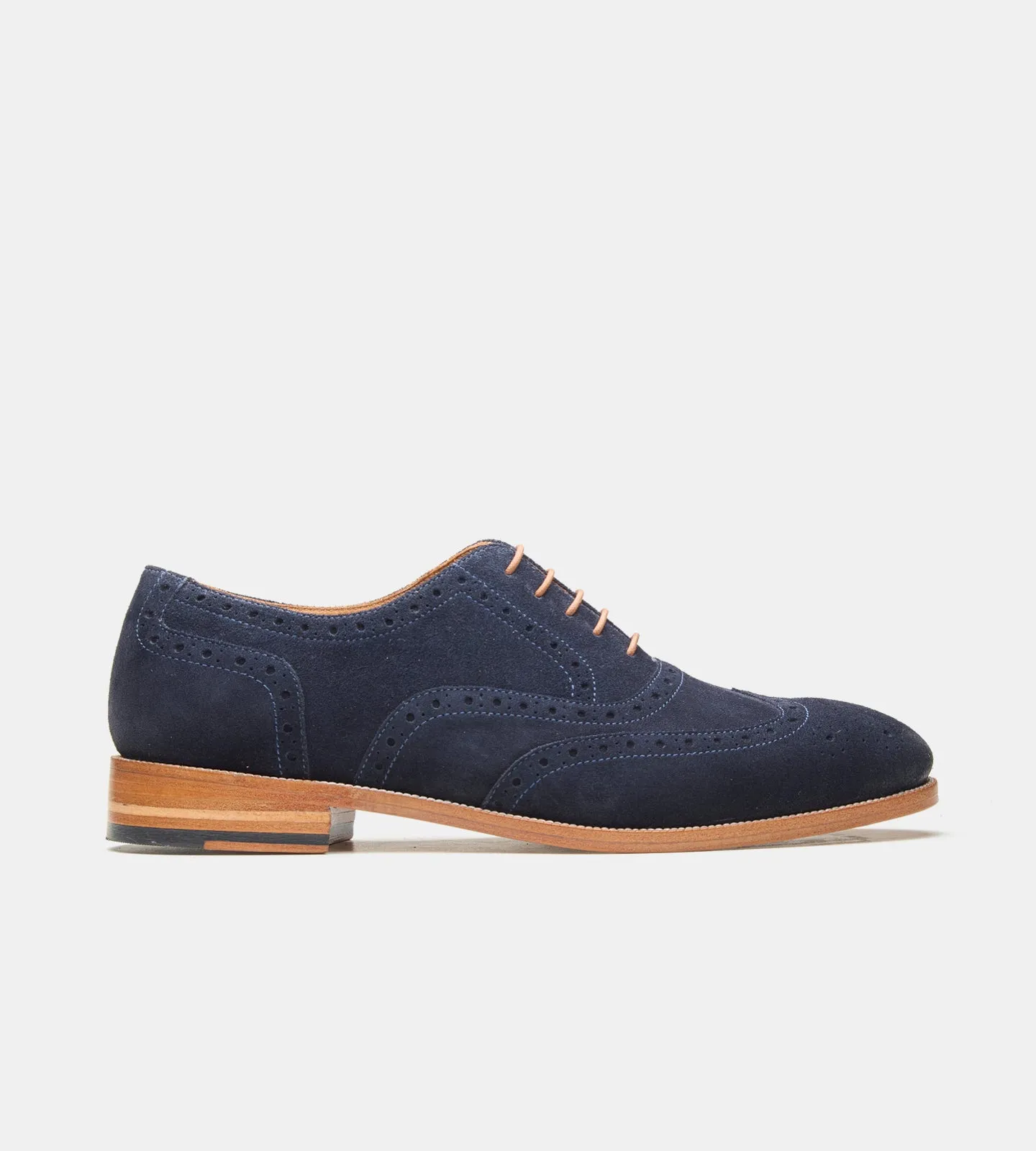 Blake Stitched Navy Suede Wingtip Oxfords