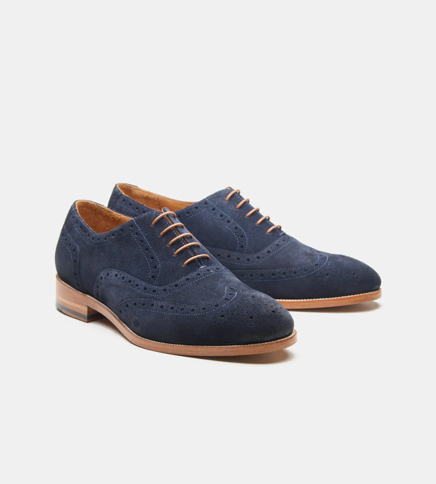 Blake Stitched Navy Suede Wingtip Oxfords