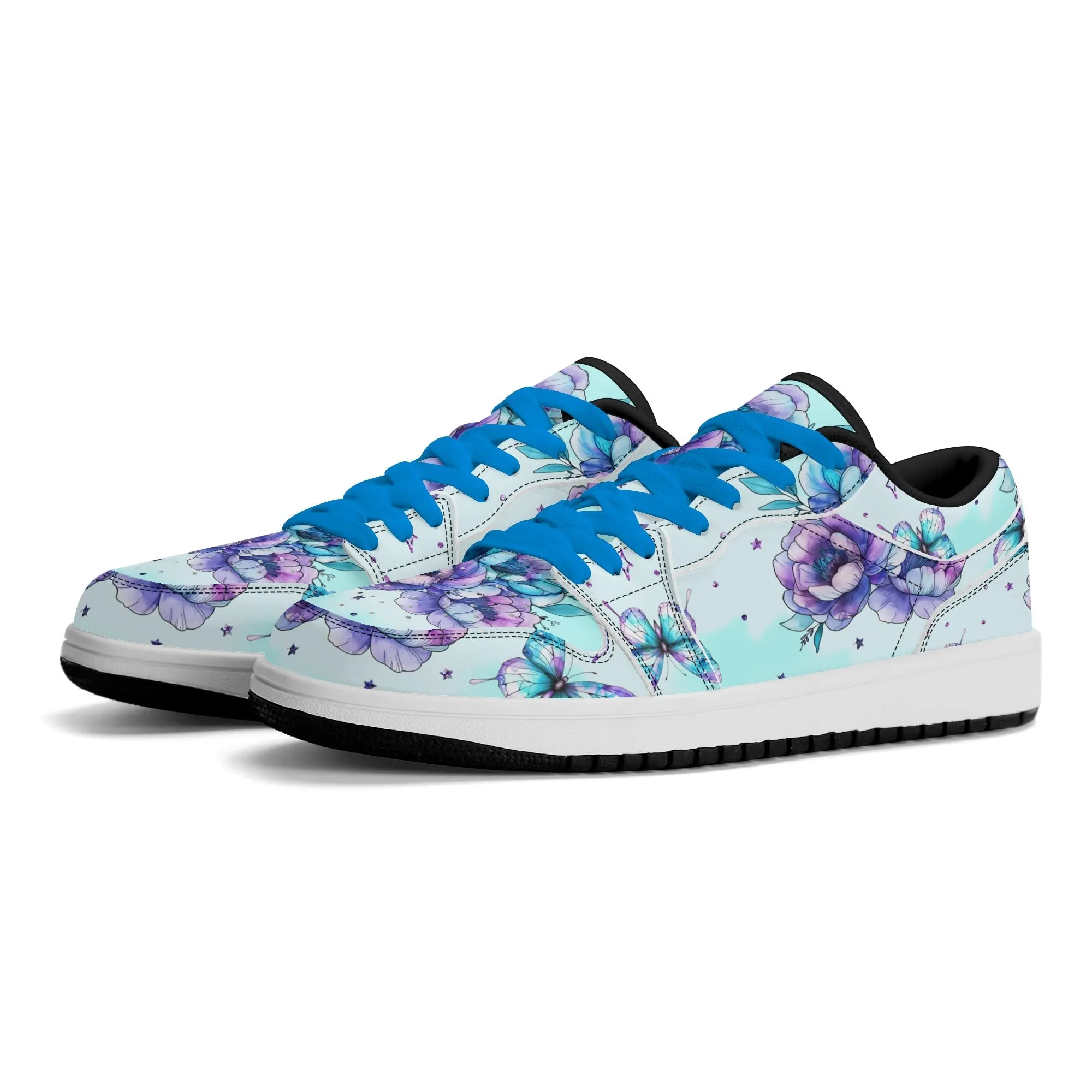 Blue Flowers Low Top Leder Sneaker für Herren