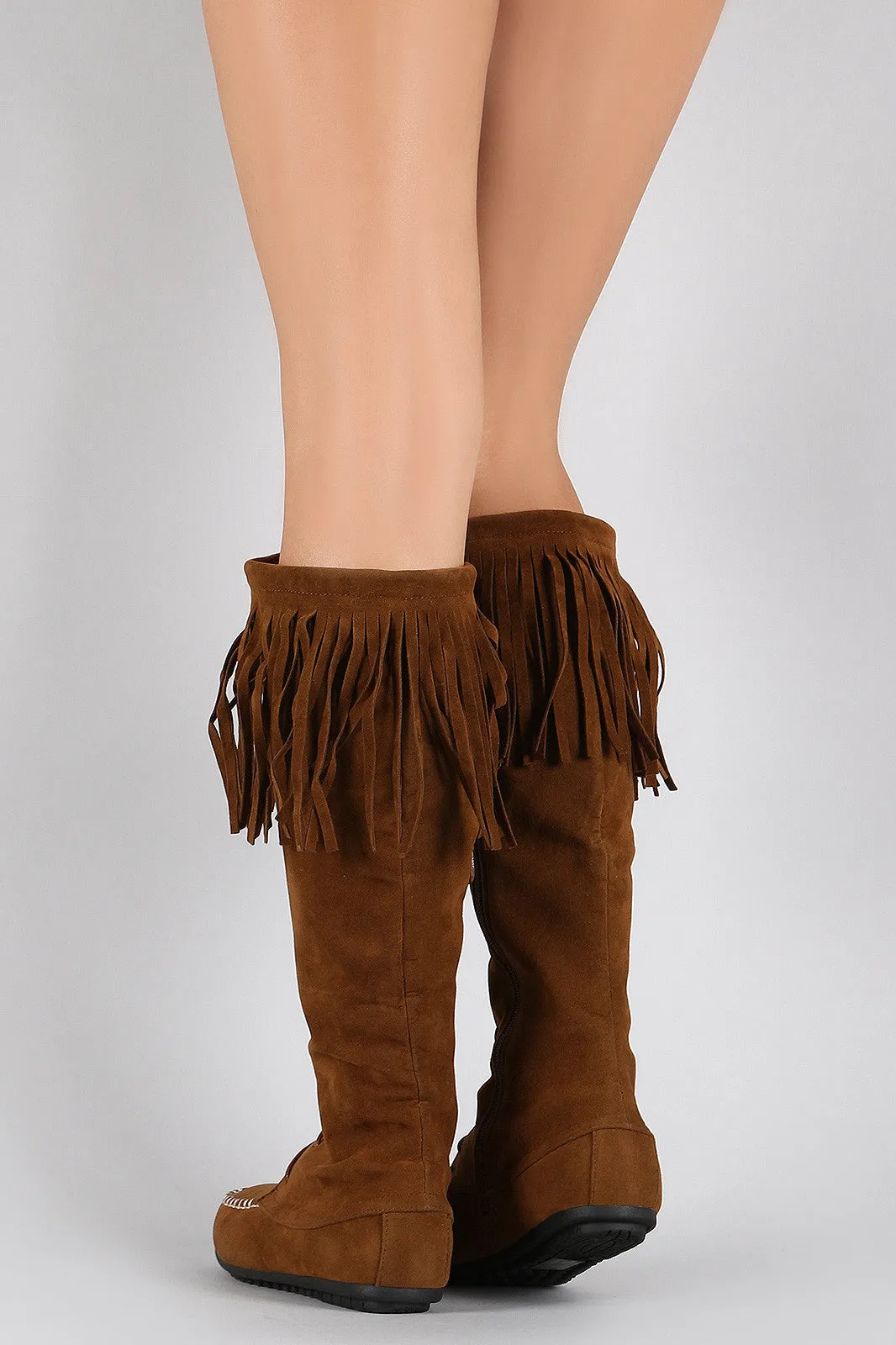 Boot Moccasin High Fringe Value-for-money Up Lace Suede Flat Top pick Knee
