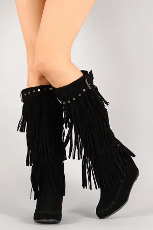 Boot Studded Moccasin High Wedge Modern design Fringe Knee Trusted vendor