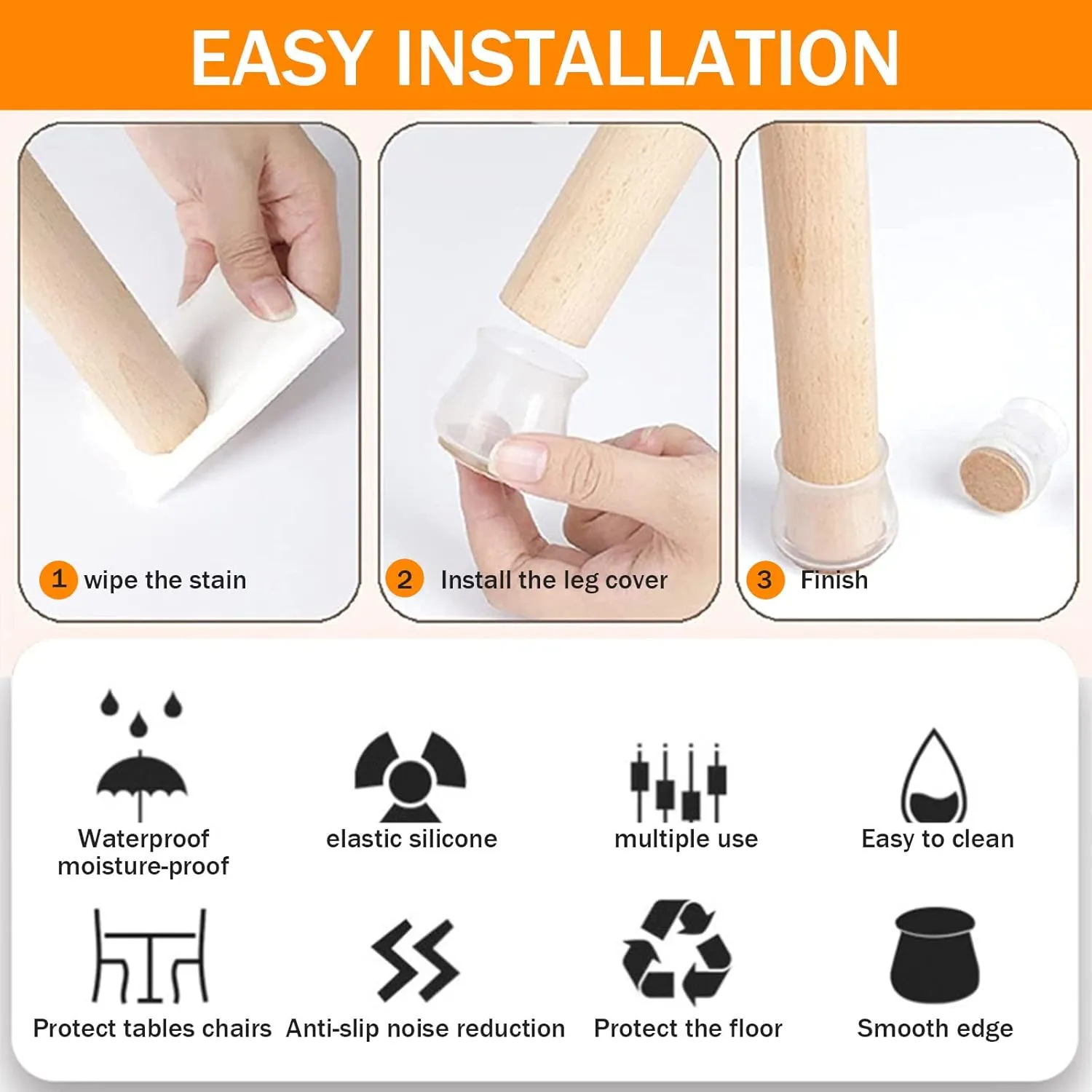Chair Leg Floor Protectors, Furniture Feet Protector, Non-Slip Chair Socks Pads Felt Bottom Silicone Furniture Foot Protector Cover Pads for Hardwood Floors,Black,30 PCS