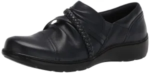Clarks Women's Cora BraidShoe Loafer, Navy Leather, 7.5