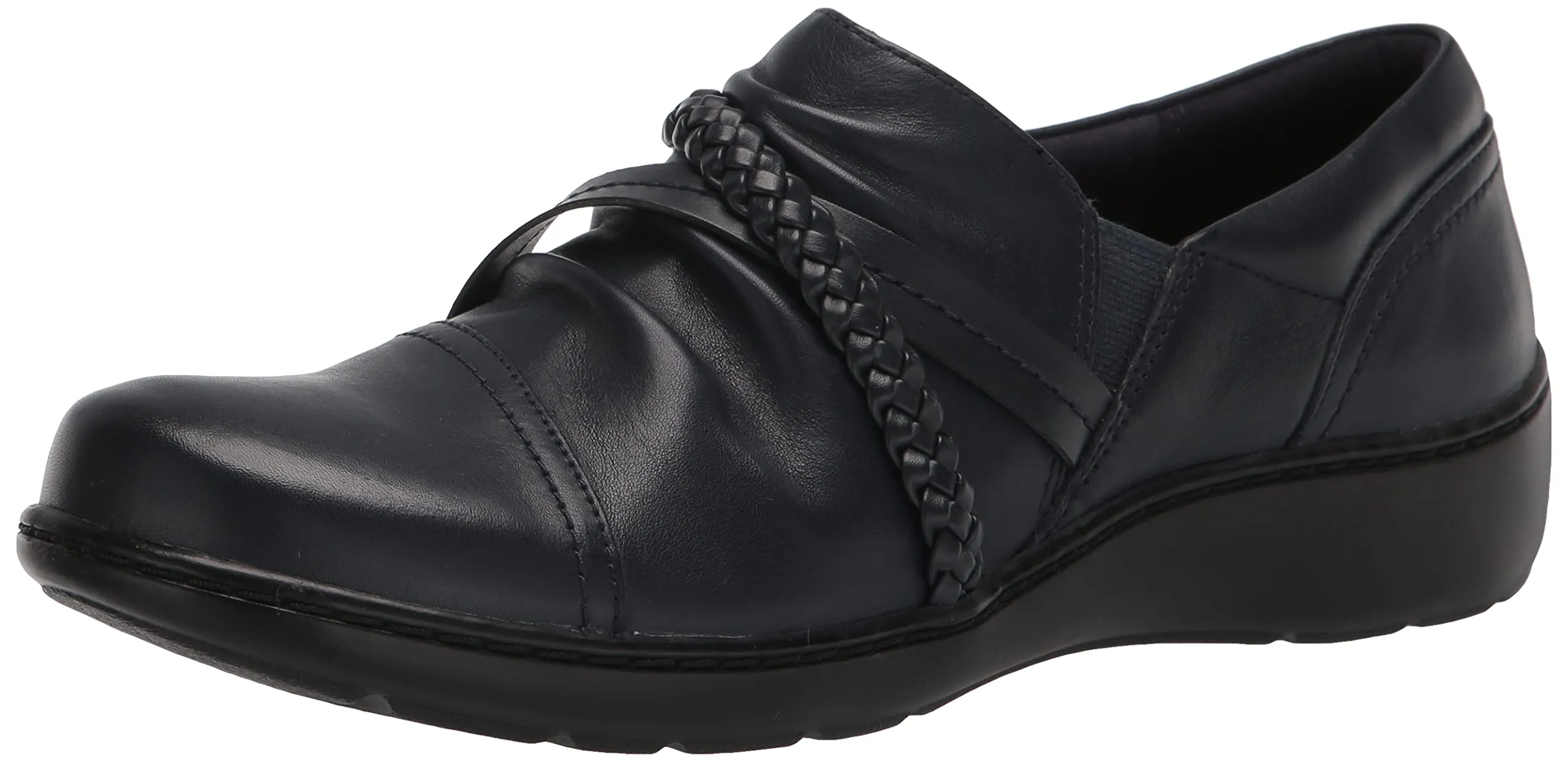 Clarks Women's Cora BraidShoe Loafer, Navy Leather, 7.5