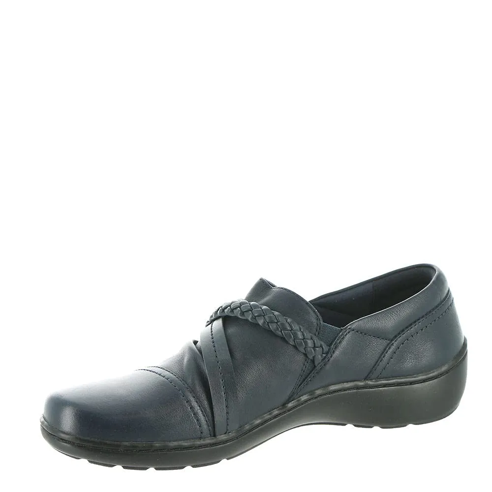 Clarks Women's Cora BraidShoe Loafer, Navy Leather, 7.5