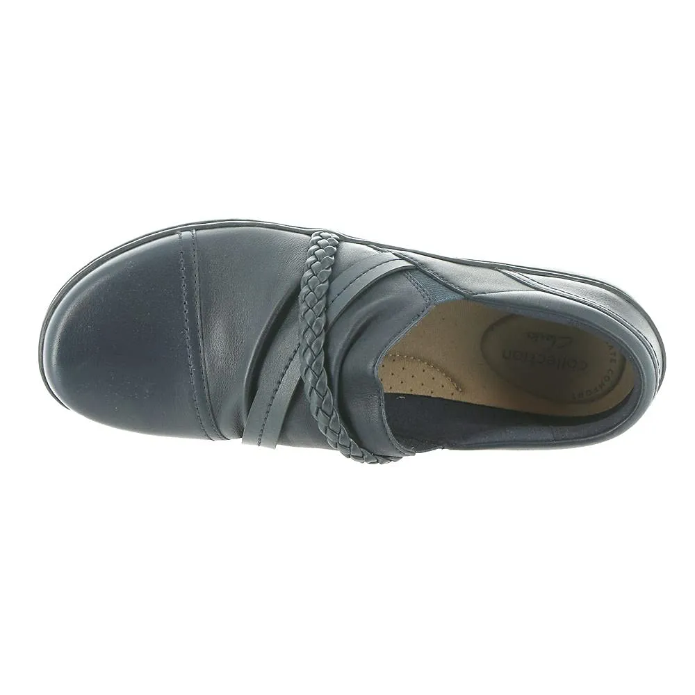 Clarks Women's Cora BraidShoe Loafer, Navy Leather, 7.5