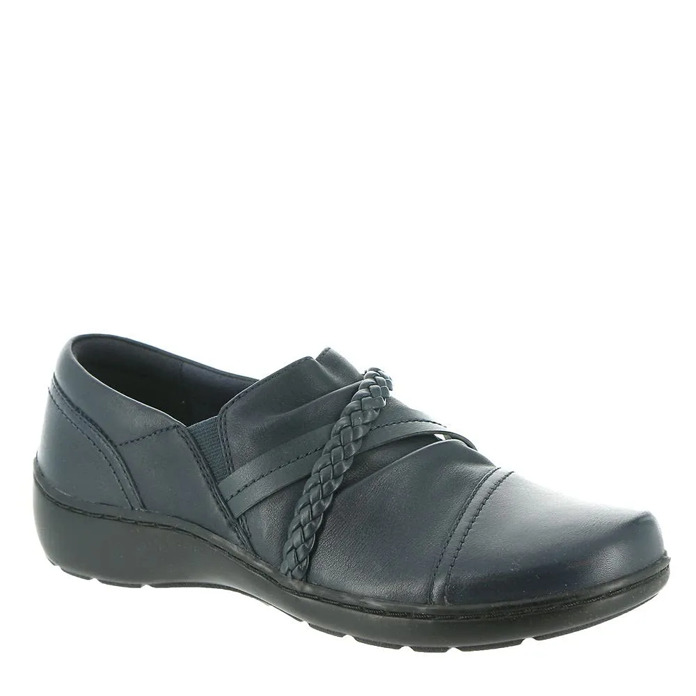 Clarks Women's Cora BraidShoe Loafer, Navy Leather, 7.5