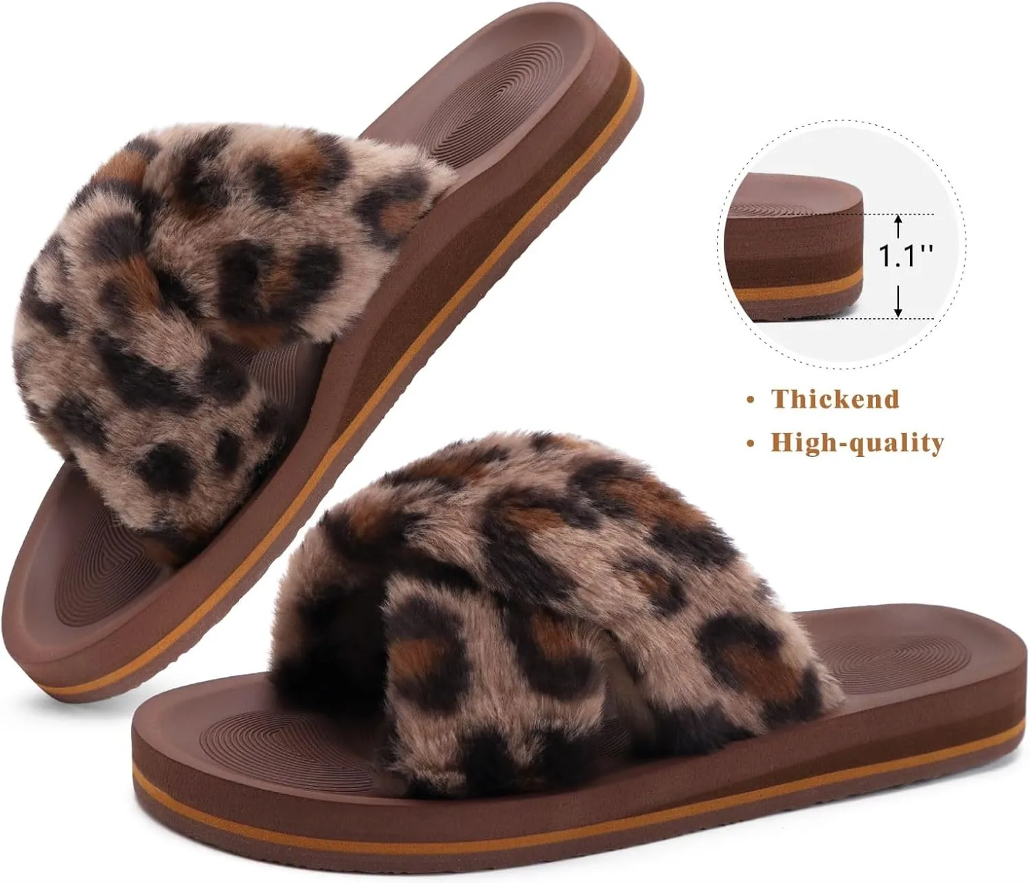 COFACE Womens Fuzzy Slides Fluff Faux Fur Cross Slippers Open Toe Yoga Mat House Slippers Sandals With Arch Support For Indoor/Outdoor