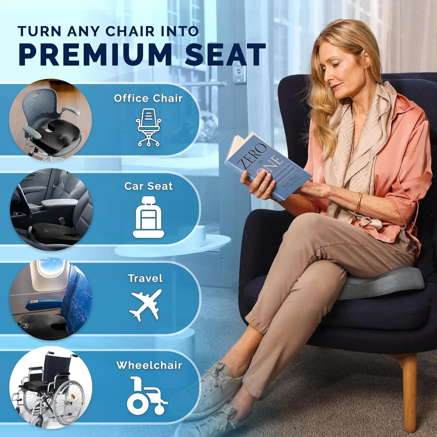 ComfiLife Premium Gel & Memory Foam Seat Cushion – Doctor Recommended Office Chair Cushion, Car Seat Cushion – Chair Cushions for Back & Sciatica Pain Relief – Seat Cushions for Office Desk (Charcoal)