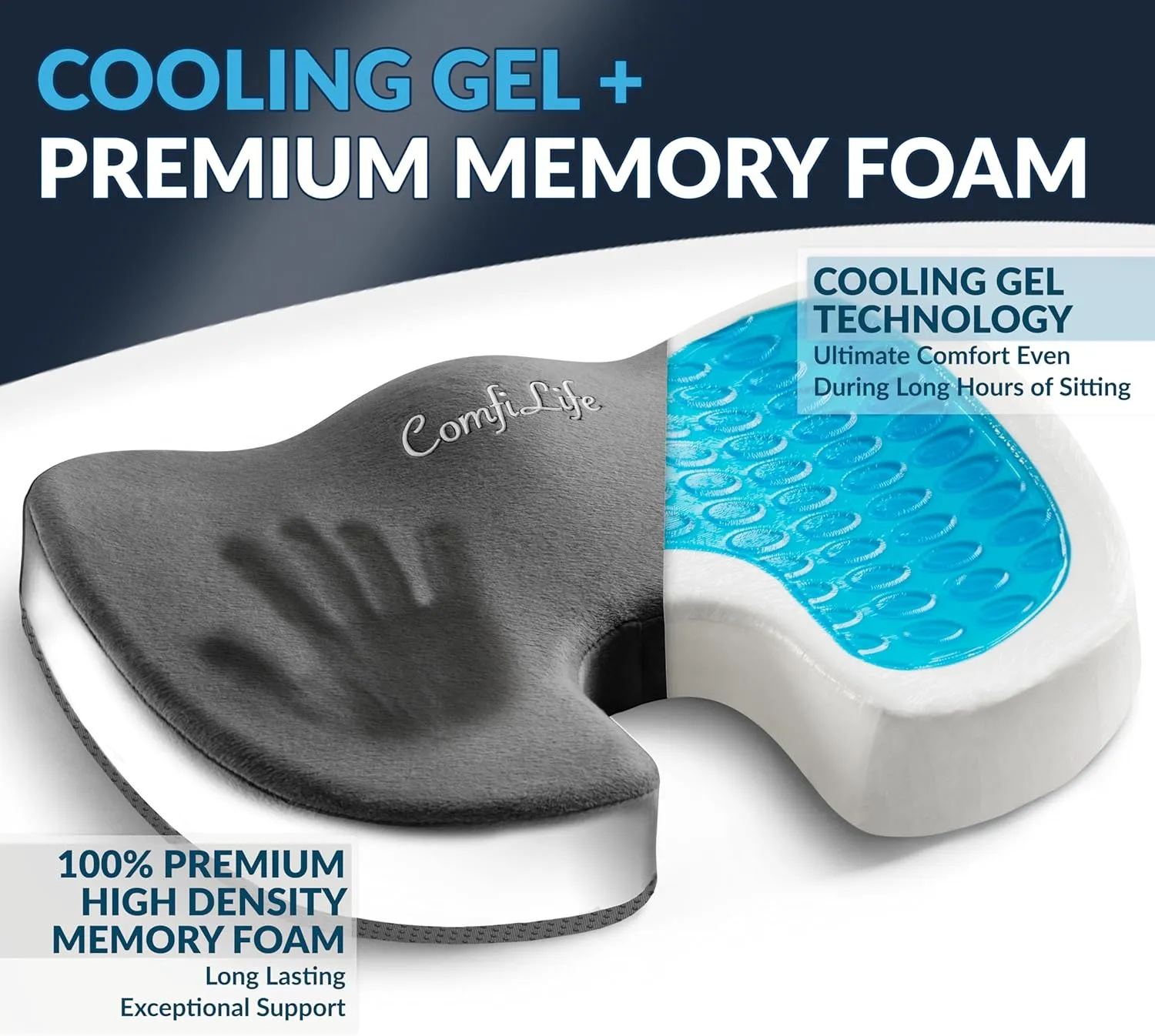 ComfiLife Premium Gel & Memory Foam Seat Cushion – Doctor Recommended Office Chair Cushion, Car Seat Cushion – Chair Cushions for Back & Sciatica Pain Relief – Seat Cushions for Office Desk (Charcoal)