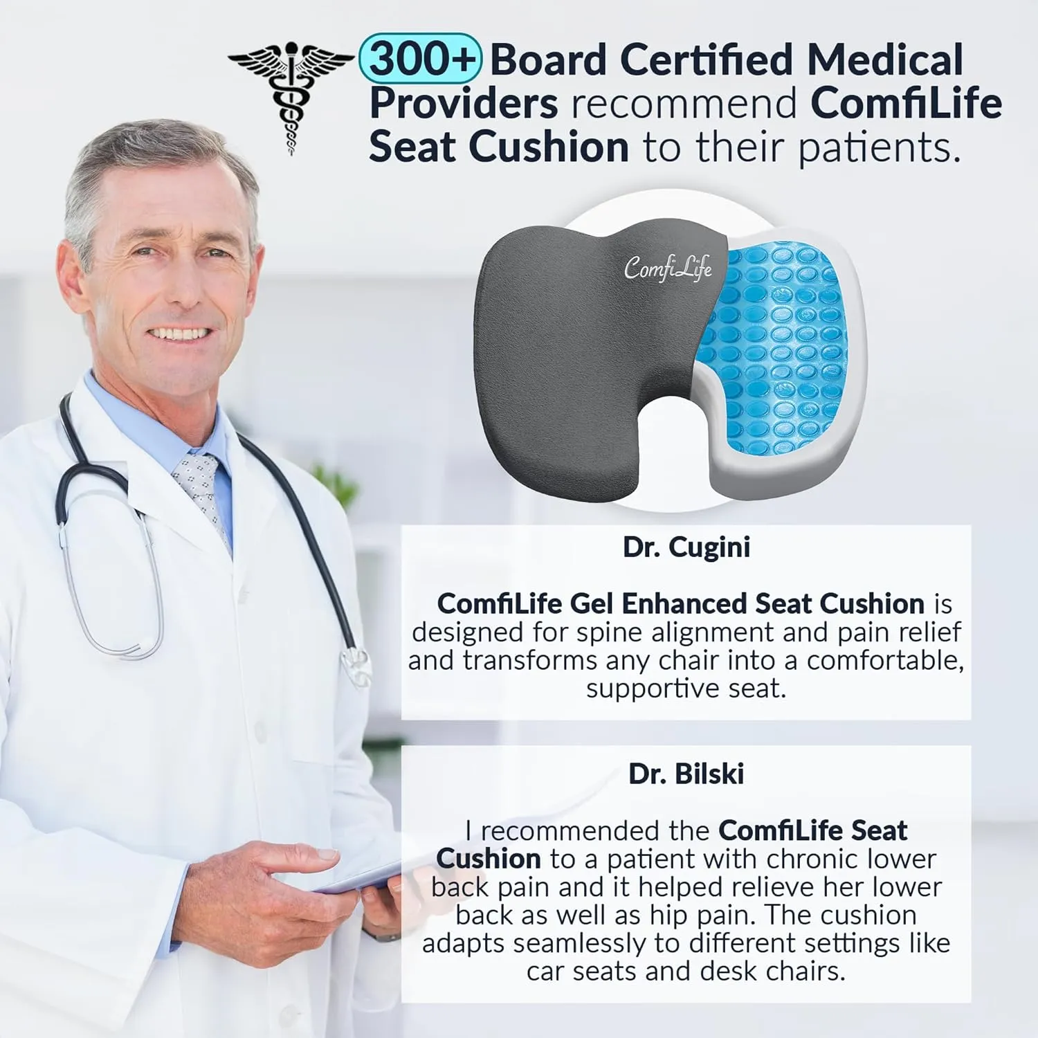 ComfiLife Premium Gel & Memory Foam Seat Cushion – Doctor Recommended Office Chair Cushion, Car Seat Cushion – Chair Cushions for Back & Sciatica Pain Relief – Seat Cushions for Office Desk (Charcoal)