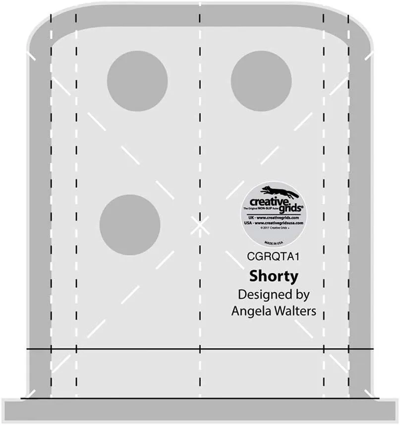 Creative Grids Machine Quilting Tool – Shorty – CGRQTA1 Made in USA, Non-Slip Grip Acrylic Quilting & Sewing Template Ruler for Free-Motion Quilt Patchwork Design Domestic Sewing & Longarm Machines