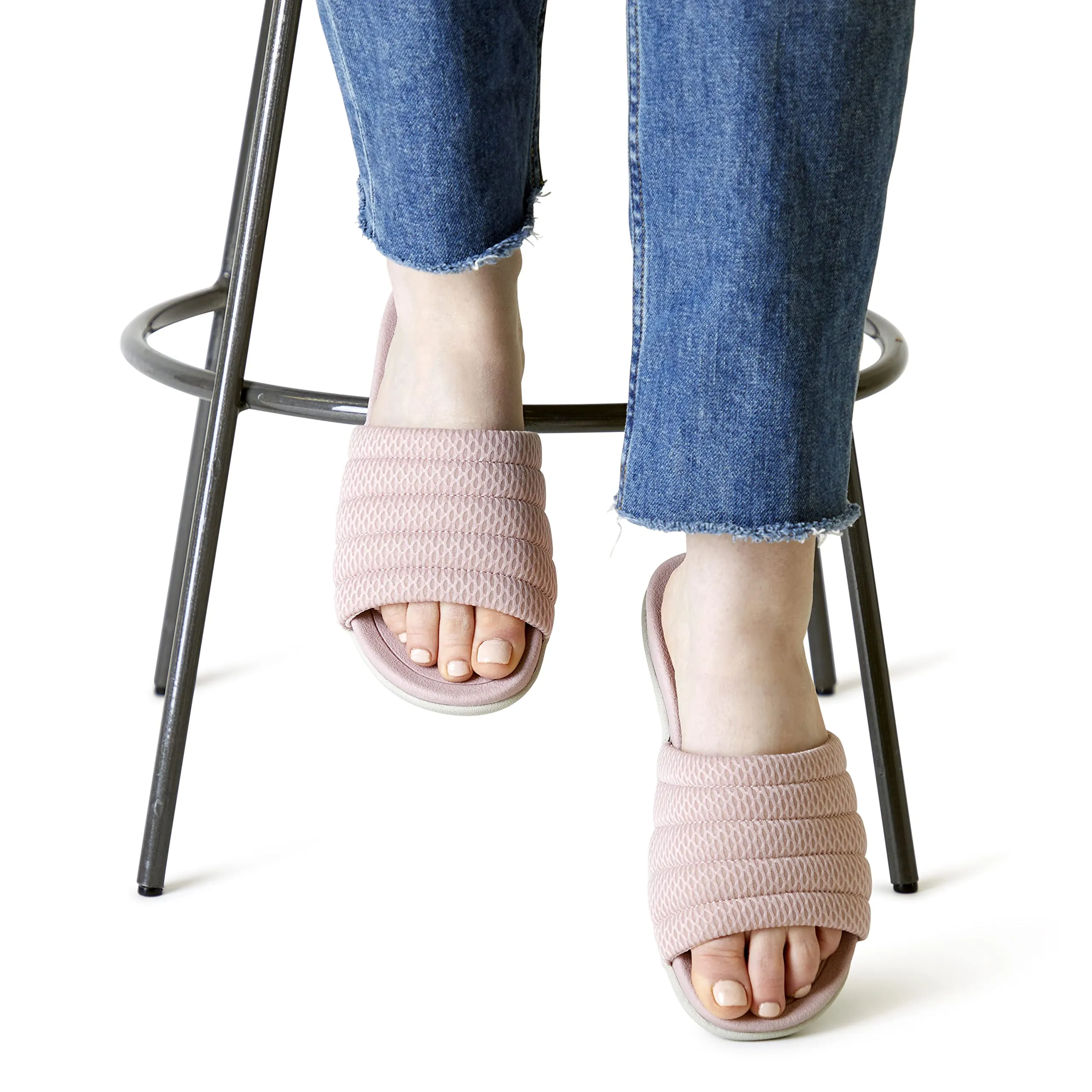 Dearfoams Women's Original Comfort Emma Slip on Slide Sandal with Arch Support, Mauve, 8.5