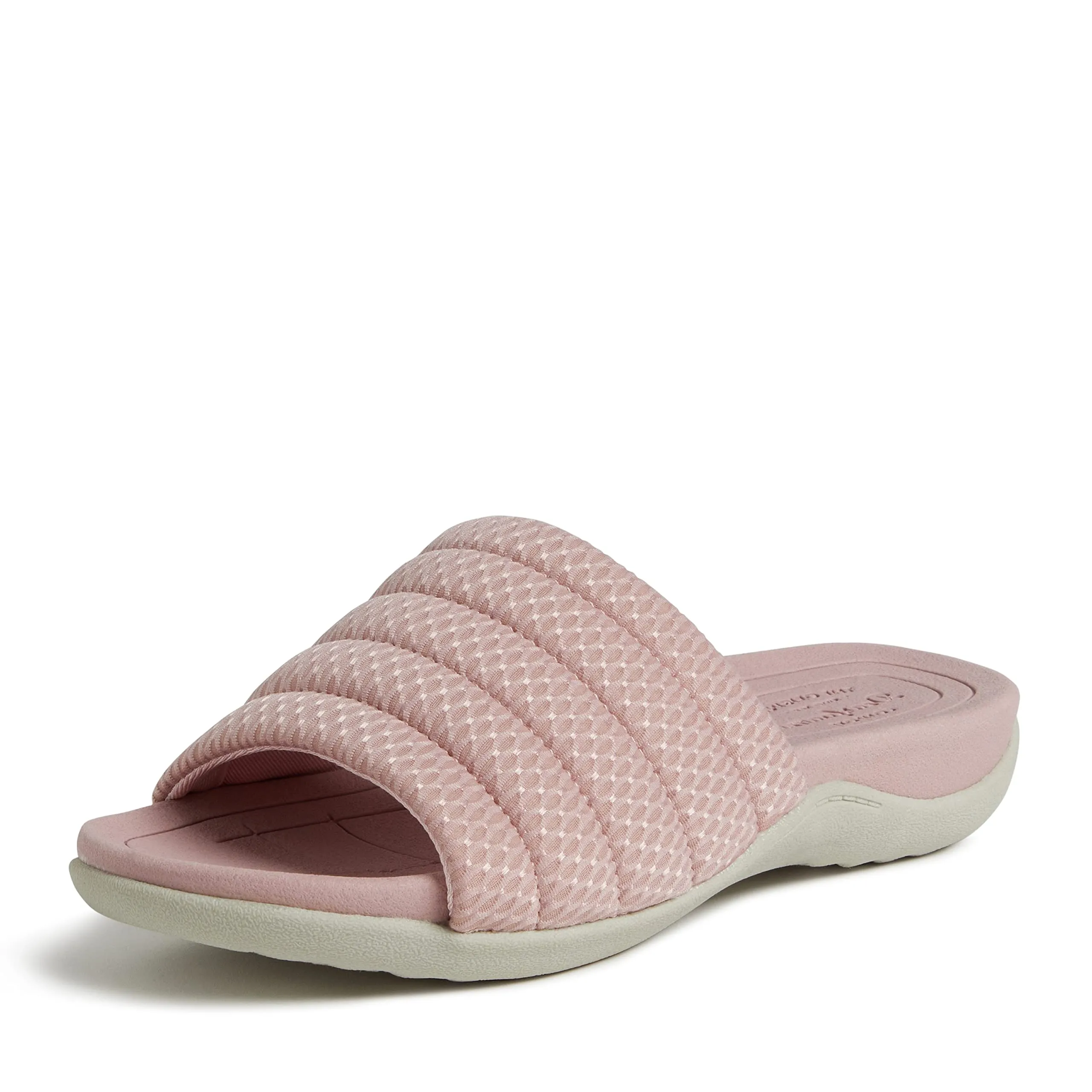Dearfoams Women's Original Comfort Emma Slip on Slide Sandal with Arch Support, Mauve, 8.5