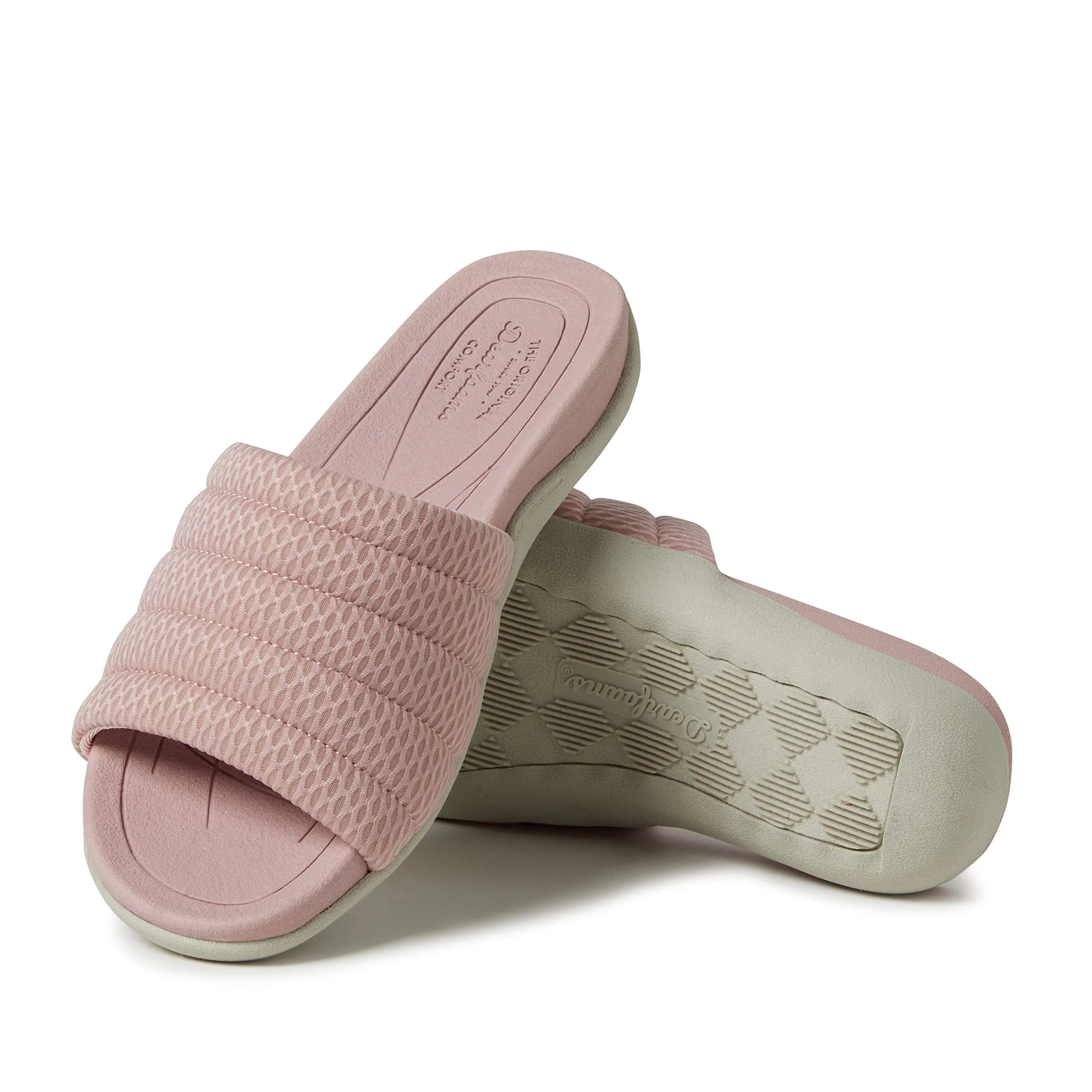 Dearfoams Women's Original Comfort Emma Slip on Slide Sandal with Arch Support, Mauve, 8.5