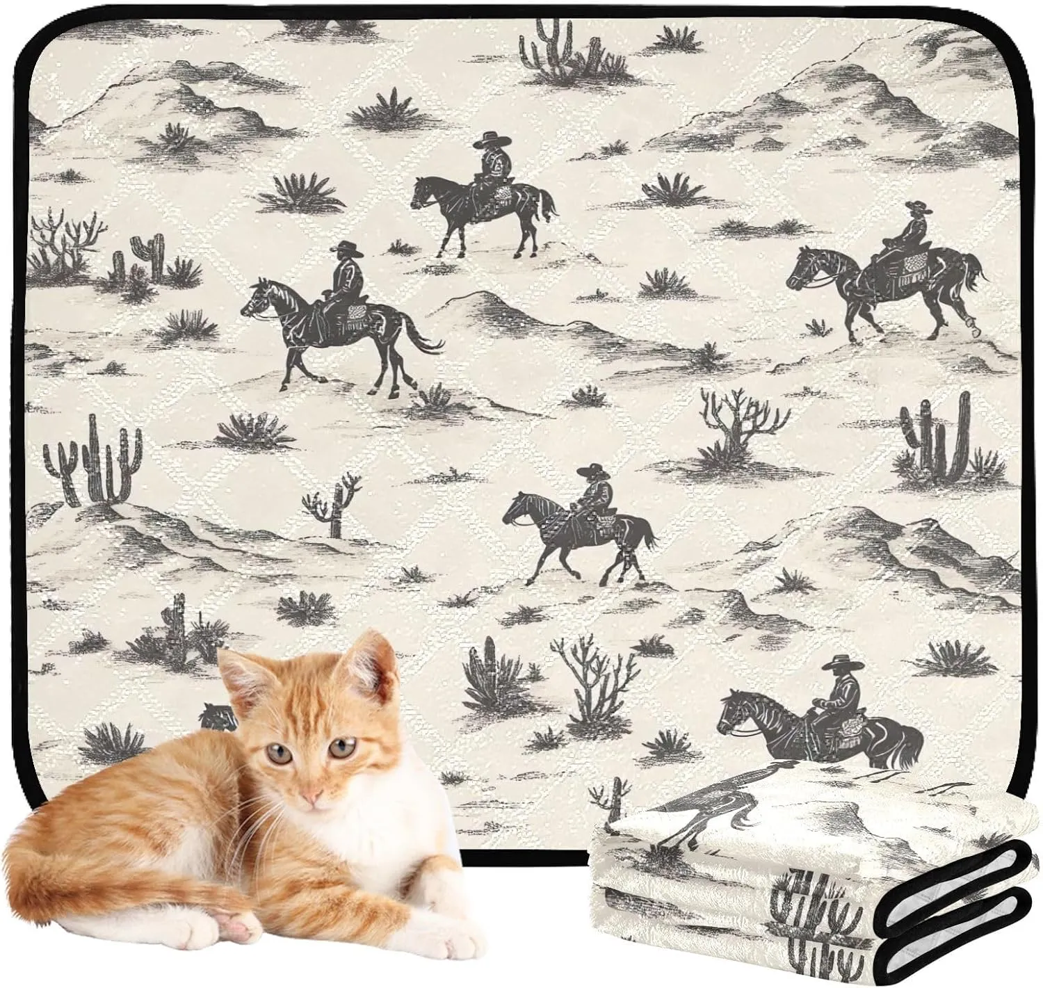 Desert Horseback Riding Washable Pee Pads for Dogs,Absorbent Reusable Puppy Pads Pet Training Pads for Whelping, Playpen, Crate, Bed Sx3