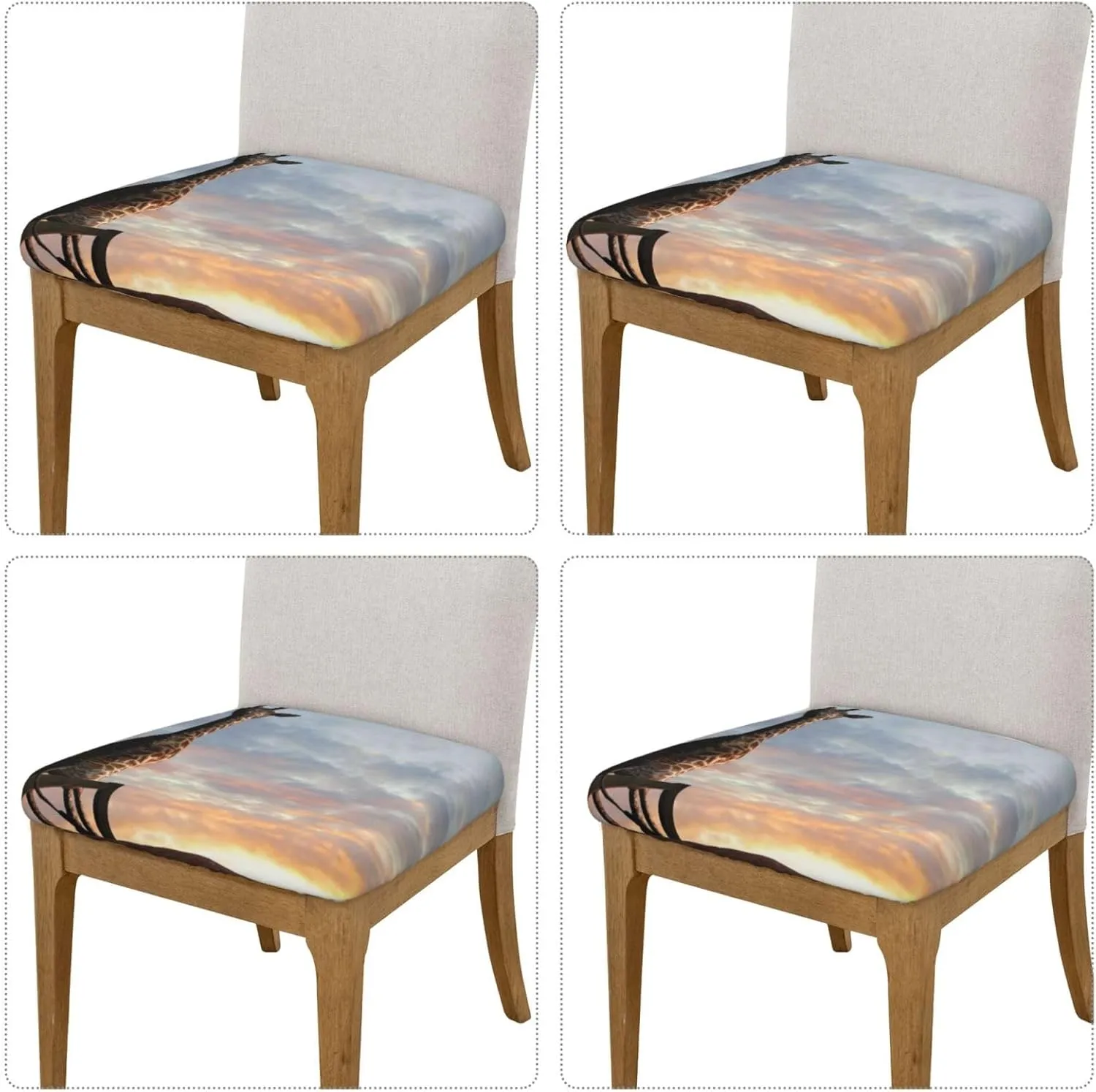 Elephant Giraffe On A Mountain Top Sunset Seat Covers for Dining Room Chair Stretch Removable Kitchen Slipcover Washable Cushion Protector Slipcovers of 4