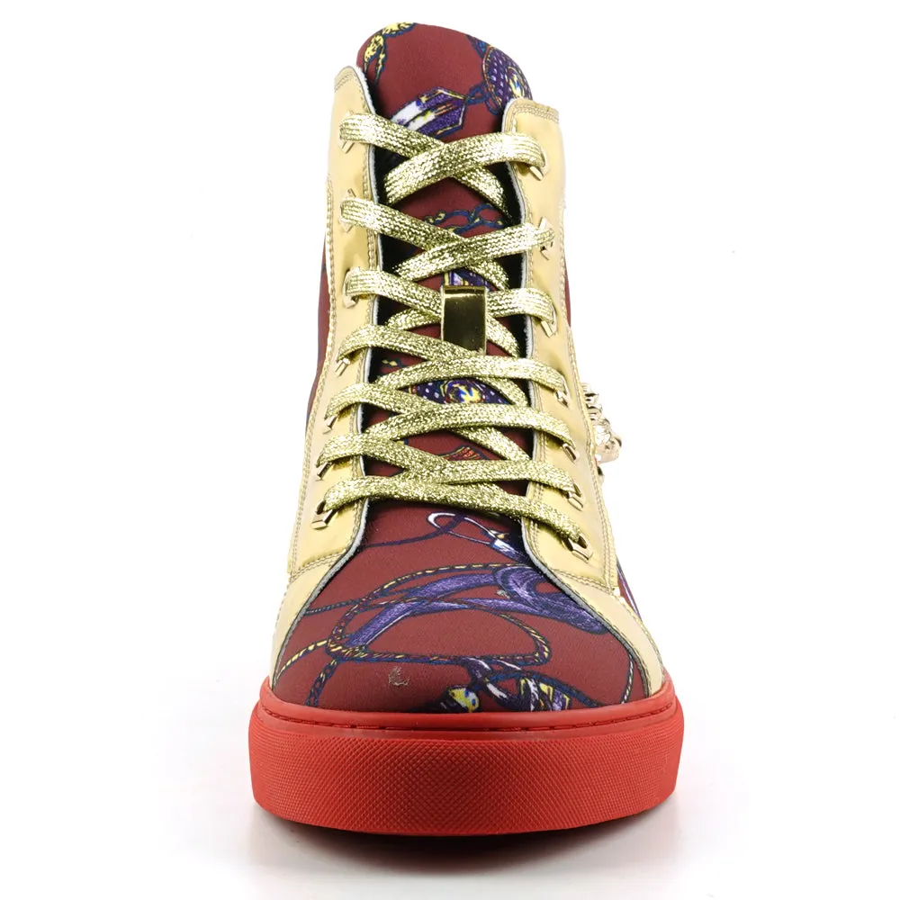 FI-2421 Red Gold Lace up High top Sneaker Encore by Fiesso