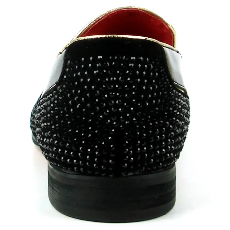Fiesso FI-7483 Black Patent Wing Tip Loafers