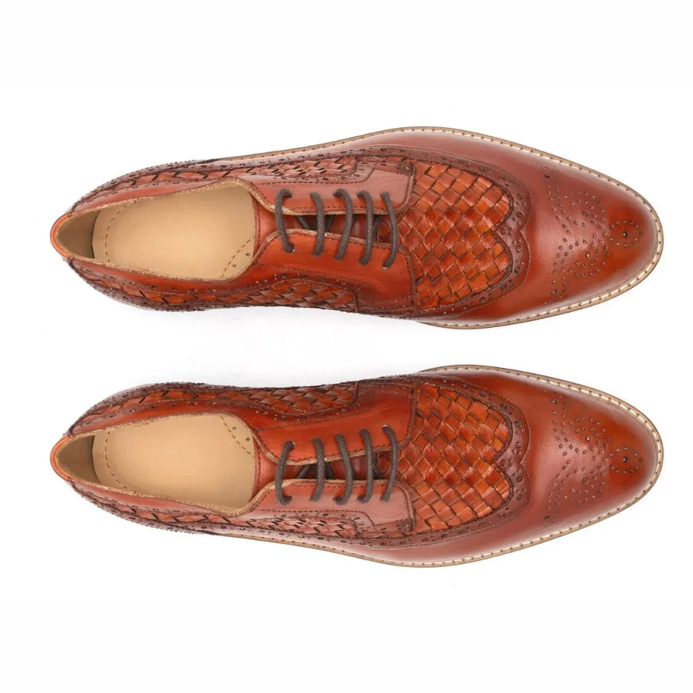 Flare Mens Brown Oxford Woven Shoes | Handmade