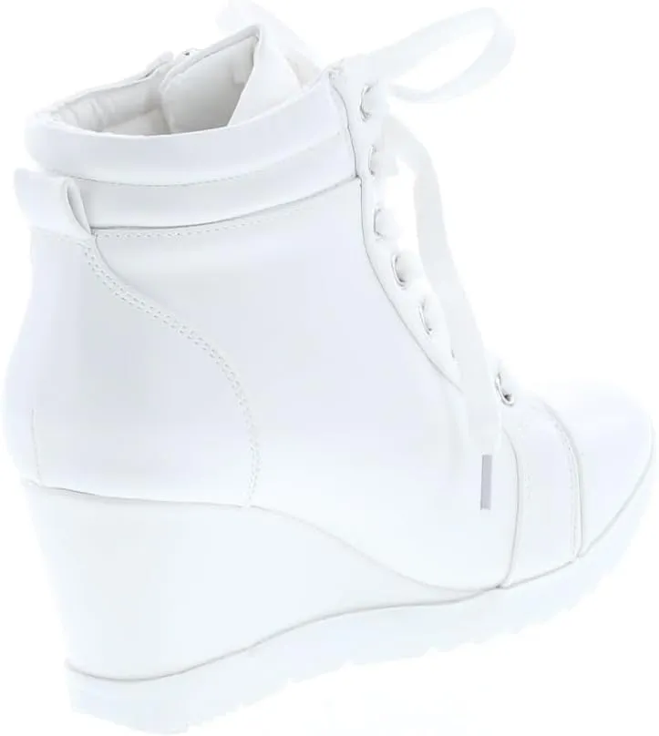Forever Link Women's Fashion Glitter High Top Lace Up Wedge Sneaker Shoes