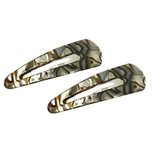French Amie Clic Clac Large Handmade Celluloid Acetate Set of 2 Snap Hair Clips No Slip Side Slide-in Barrette for Women and Girls (Onyx Silver Grey)