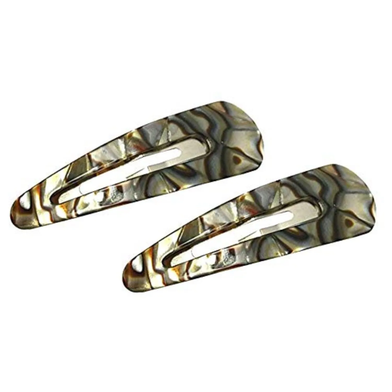 French Amie Clic Clac Large Handmade Celluloid Acetate Set of 2 Snap Hair Clips No Slip Side Slide-in Barrette for Women and Girls (Onyx Silver Grey)
