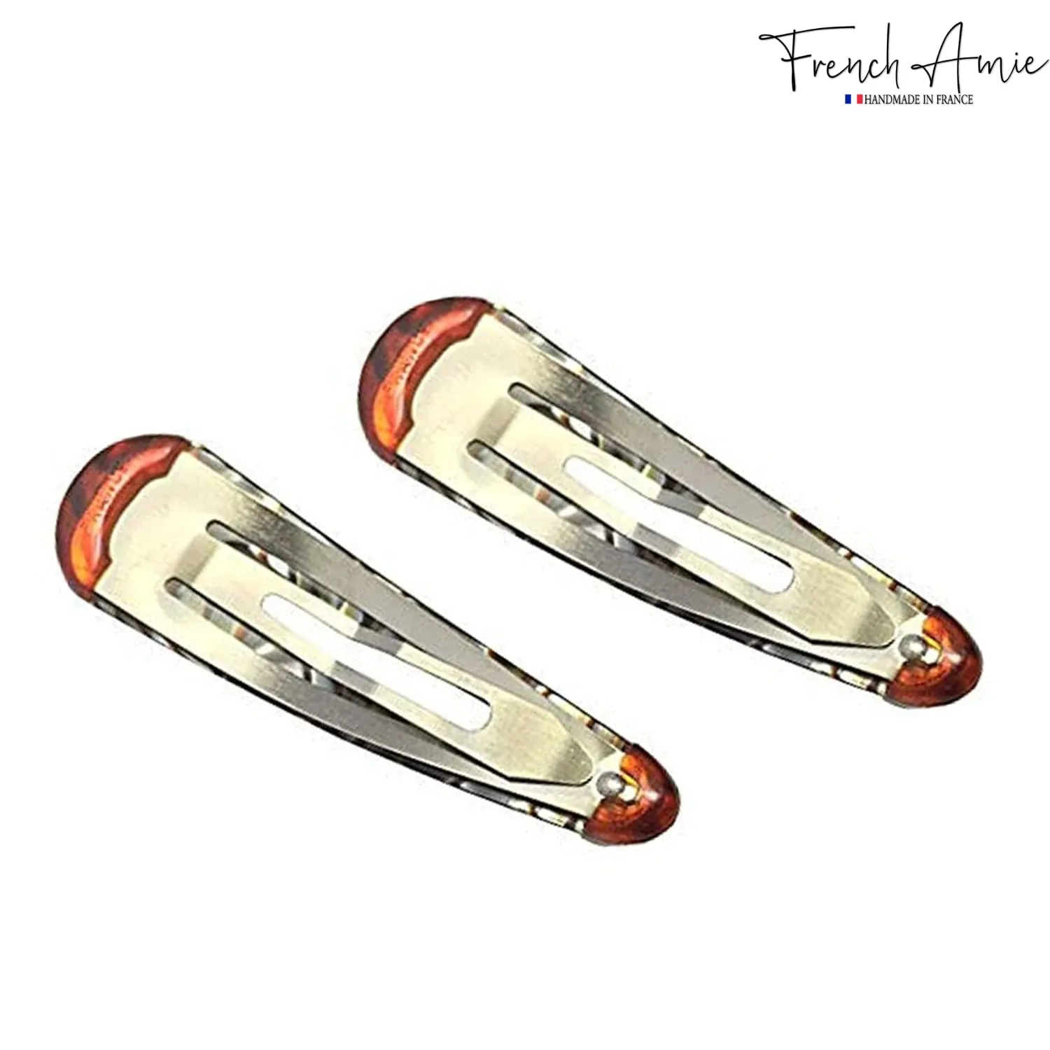 French Amie Clic Clac Large Handmade Celluloid Acetate Set of 2 Snap Hair Clips No Slip Side Slide-in Barrette for Women and Girls (Onyx Silver Grey)