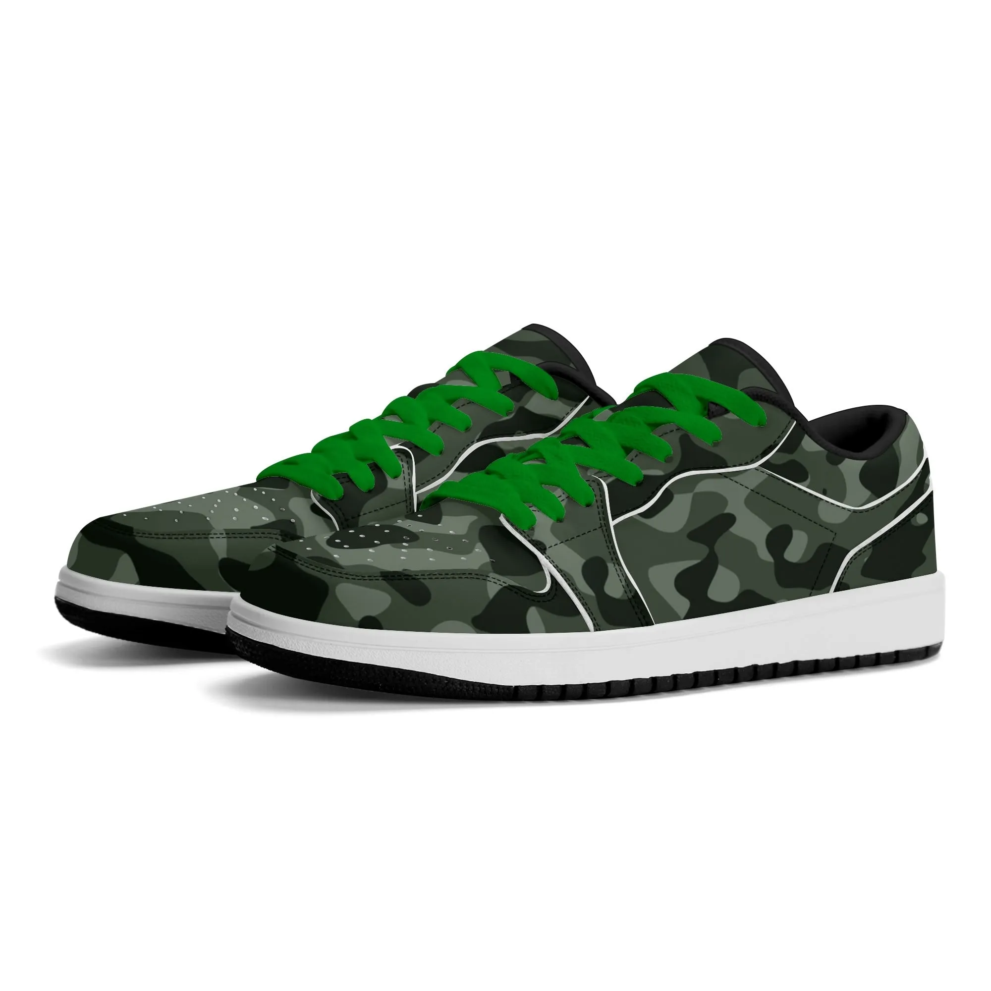 Green Camouflage Low Top Leder Sneaker für Damen