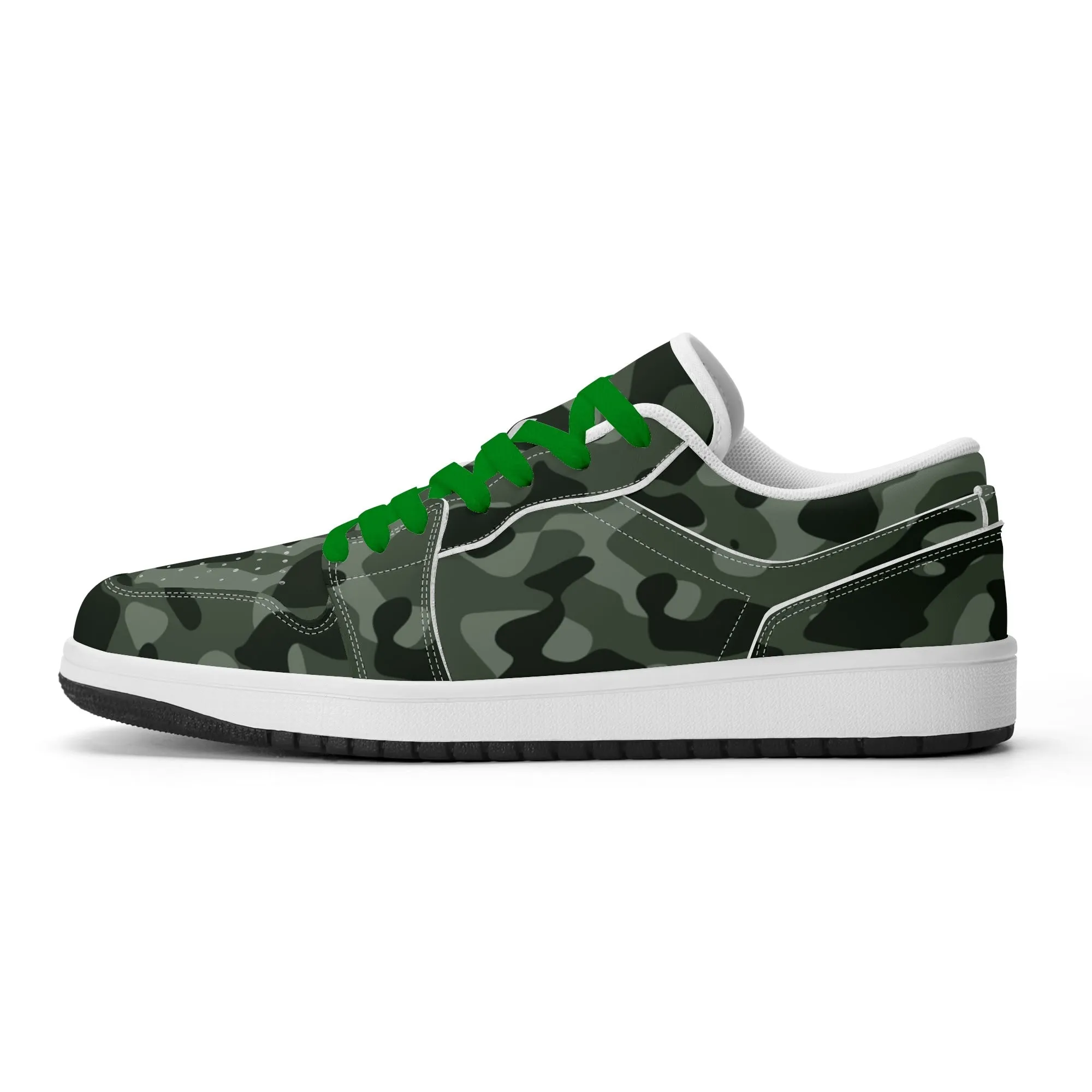Green Camouflage Low Top Leder Sneaker für Damen