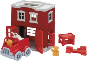 Green Toys Fire Station Playset - 8 Piece Pretend Play, Motor Skills, Language & Communication Kids Role Play Toy. No BPA, phthalates, PVC. Dishwasher Safe, Recycled Plastic, Made in USA.