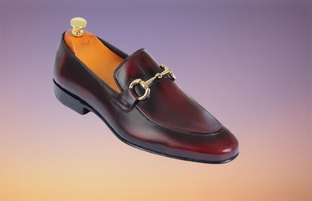 Handmade Maroon Leather Moccasin Shoes for Men, Formal Slip-ons