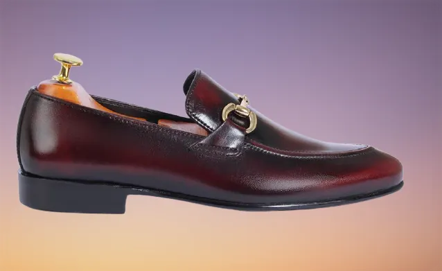 Handmade Maroon Leather Moccasin Shoes for Men, Formal Slip-ons