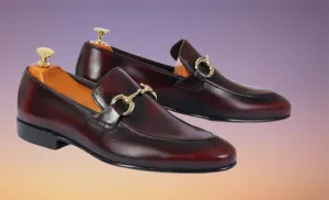 Handmade Maroon Leather Moccasin Shoes for Men, Formal Slip-ons